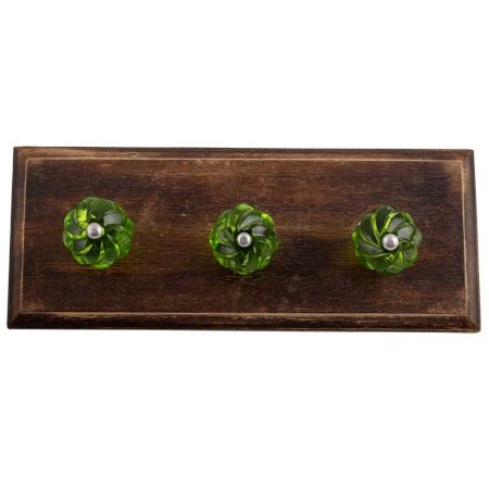 Olive Green Interior Cut Glass Wooden Hooks